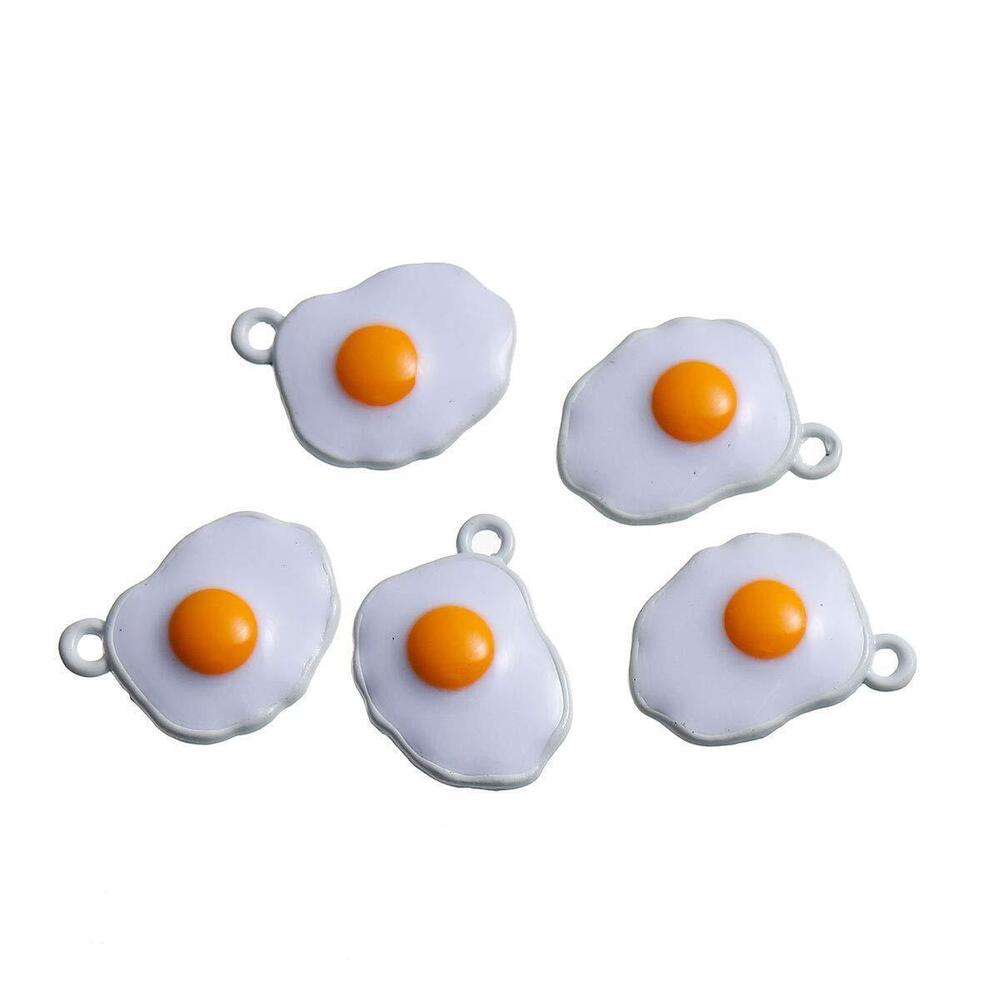 5099 5pc White Alloy Poached Egg White & Yellow Enamel Charms Pendants